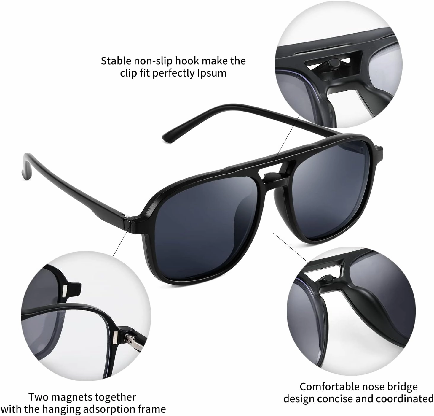 FEISEDY Magnetic Clip on Sunglasses TR90 Frame TAC 5pcs Replacement Lens Set Sunglasses for Men Women B2884