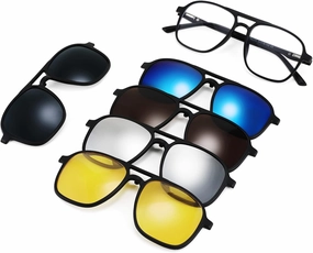 FEISEDY Magnetic Clip on Sunglasses TR90 Frame TAC 5pcs Replacement Lens Set Sunglasses for Men Women B2884