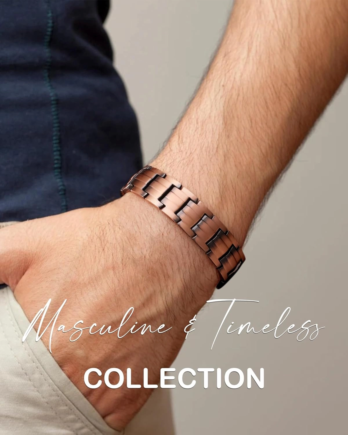 Feraco Men's Copper Magnetic Bracelet Elegant 99.99% Solid Copper Bracelets with Double-Row Strong Magnets,Magnetic Jewelry