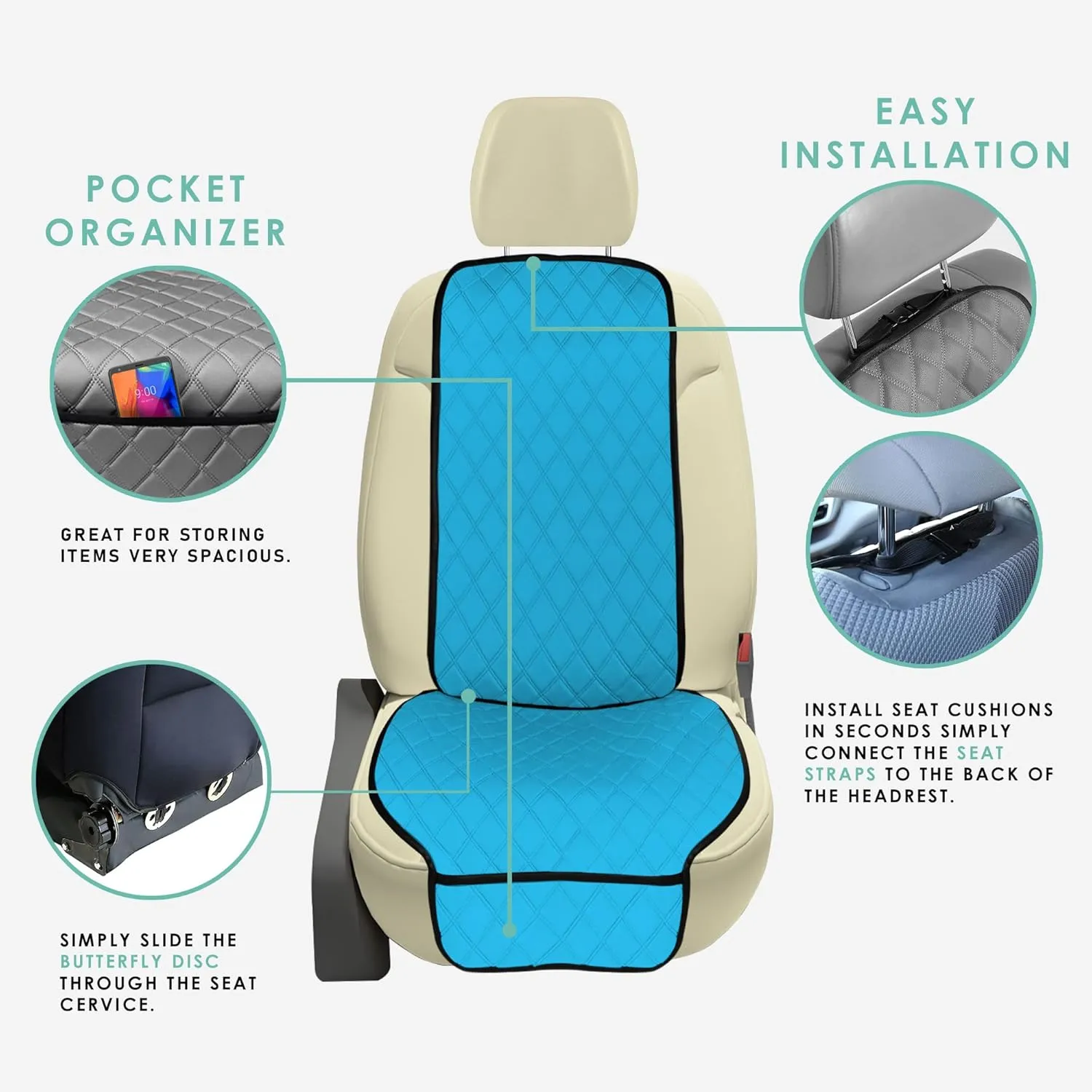 FH Group Car Seat Cover Cushion - Seat Covers for Cars Trucks SUV, Neosupreme Car Seat Cushions, Waterproof Car Seat Cover Cushion, Universal Fit Car Seat Protector Front Set Aqua
