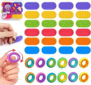 Fidget Toys Sensory Rings for Kids 12pcs & Sensory Strips 24pcs Textured Sensory Stickers