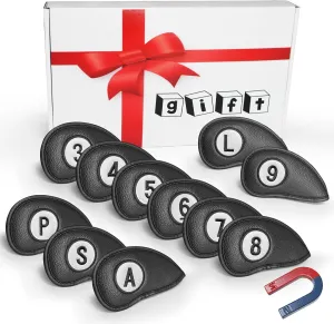 FINGER TEN Golf Club Covers for Irons Magnetic Value 11 Pack, Synthetic Leather Deluxe Head Cover Set Headcovers for Irons Fit Main Iron Clubs