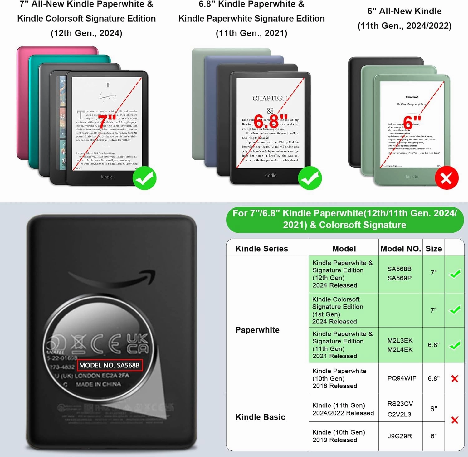 Fintie Case for 7"/6.8" Kindle Paperwhite(12th/11th Generation-2024/2021) and Kindle Colorsoft Signature Edition -Slim Foldable Stand Cover Auto Wake/Sleep for Paperwhite 2024, Jade