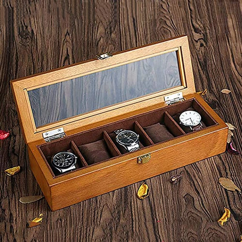 Five-position Wooden storage box European-style household simple Retro sunroof watch display box Jewelry collection box