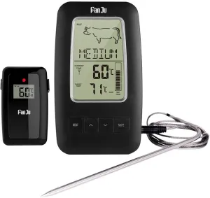 FJ2245 Digital Cooking Grill Thermometer with Wireless Remote Magnetic Back Stainless Steel Temperature Probe for Kitchen Smoker Grill BBQ Food Meat Thermometer