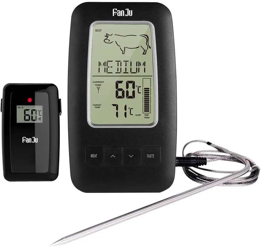 FJ2245 Digital Cooking Grill Thermometer with Wireless Remote Magnetic Back Stainless Steel Temperature Probe for Kitchen Smoker Grill BBQ Food Meat Thermometer