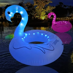 Flamingo Pool Floats & Swimming Rings- Solar Powered Inflatable Floating Light UP Pool & Led Pool Lights That Float for Party Decorations, 16 Auto-Cycling Colors(37-Inch)
