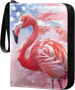 Flamingos Rose Hand-painted Illustration Style The Bac Card Binder 4 Pocket Trading Card Binder Portable Cards Collection Book with Zipper