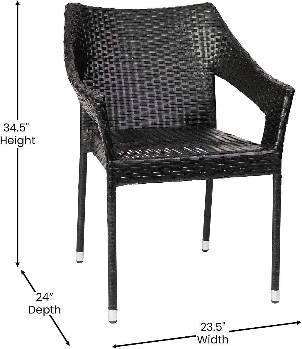 Flash Furniture Ethan Commercial Grade Patio Chair, All Weather PE Rattan Wicker Stacking Patio Dining Chair, Set of 2, Black
