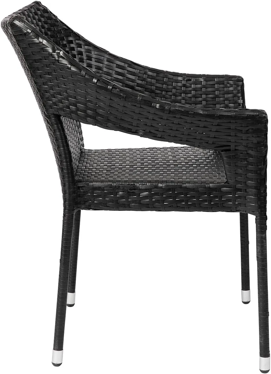 Flash Furniture Ethan Commercial Grade Patio Chair, All Weather PE Rattan Wicker Stacking Patio Dining Chair, Set of 2, Black