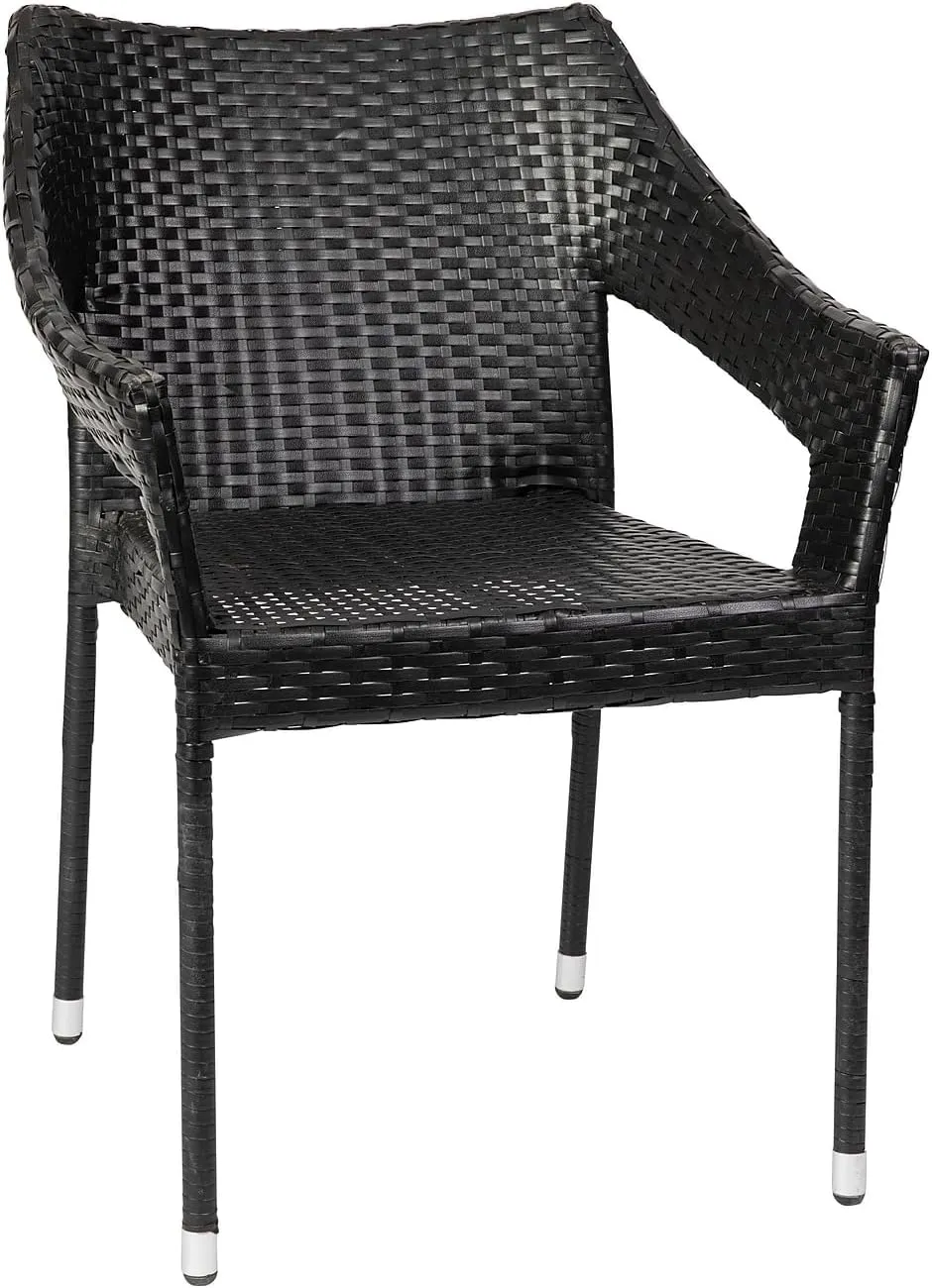 Flash Furniture Ethan Commercial Grade Patio Chair, All Weather PE Rattan Wicker Stacking Patio Dining Chair, Set of 2, Black