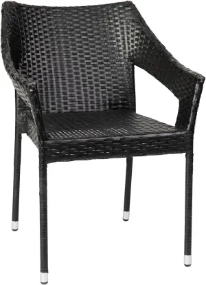 Flash Furniture Ethan Commercial Grade Patio Chair, All Weather PE Rattan Wicker Stacking Patio Dining Chair, Set of 2, Black