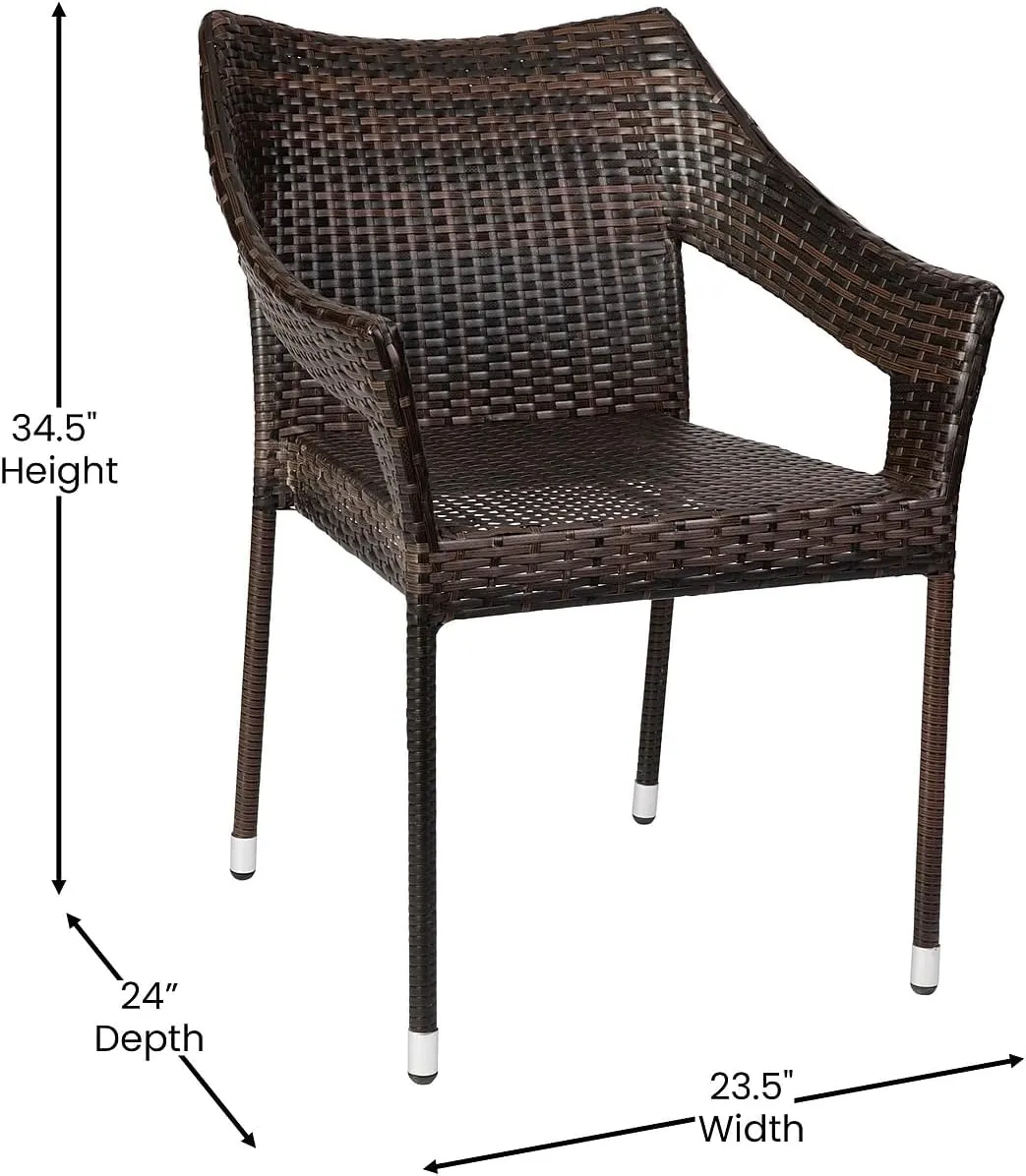 Flash Furniture Ethan Commercial Grade Patio Chair, All Weather PE Rattan Wicker Stacking Patio Dining Chair, Set of 2, Espresso