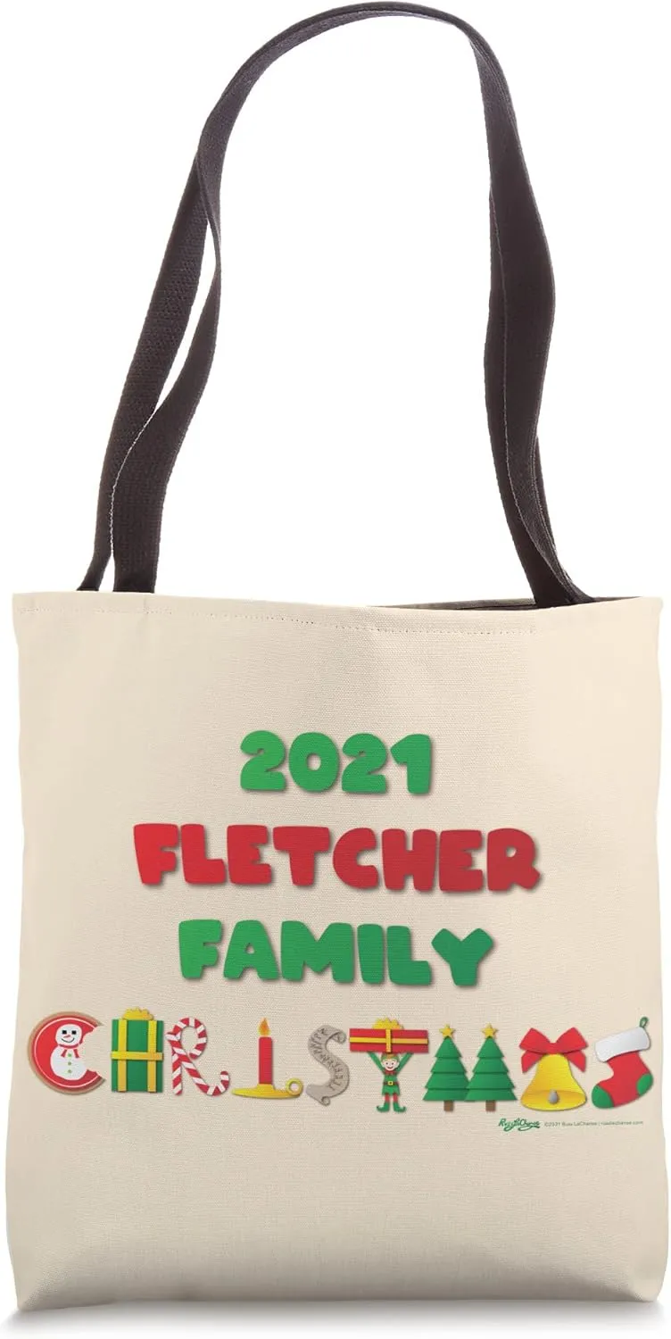 Fletcher Family Funny Merry Christmas 2021 Word Design Tote Bag