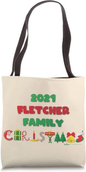 Fletcher Family Funny Merry Christmas 2021 Word Design Tote Bag