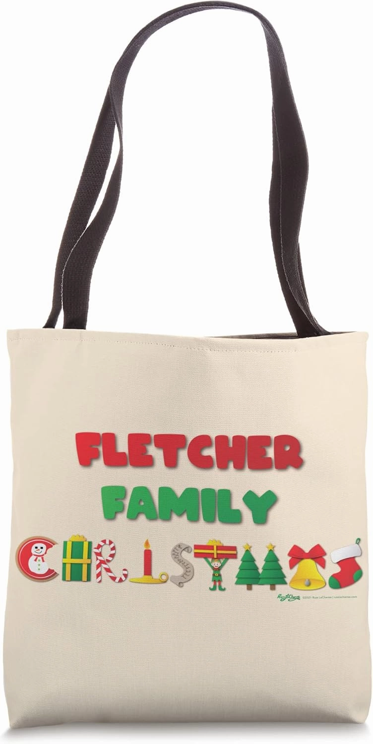 Fletcher Family Funny Merry Christmas 2021 Word Design Tote Bag