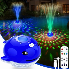 Floating Pool Fountain with Remote, Whale Pool Fountain with Lights, Rechargeable Above Ground Pool Water Fountains Waterfall, Swimming Floating Fountains for Inground Pool-1PC,Blue