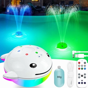 Floating Pool Fountain with Remote, Whale Pool Fountain with Lights, Rechargeable Above Ground Pool Water Fountains Waterfall, Swimming Floating Fountains for Inground Pool-1PC,White
