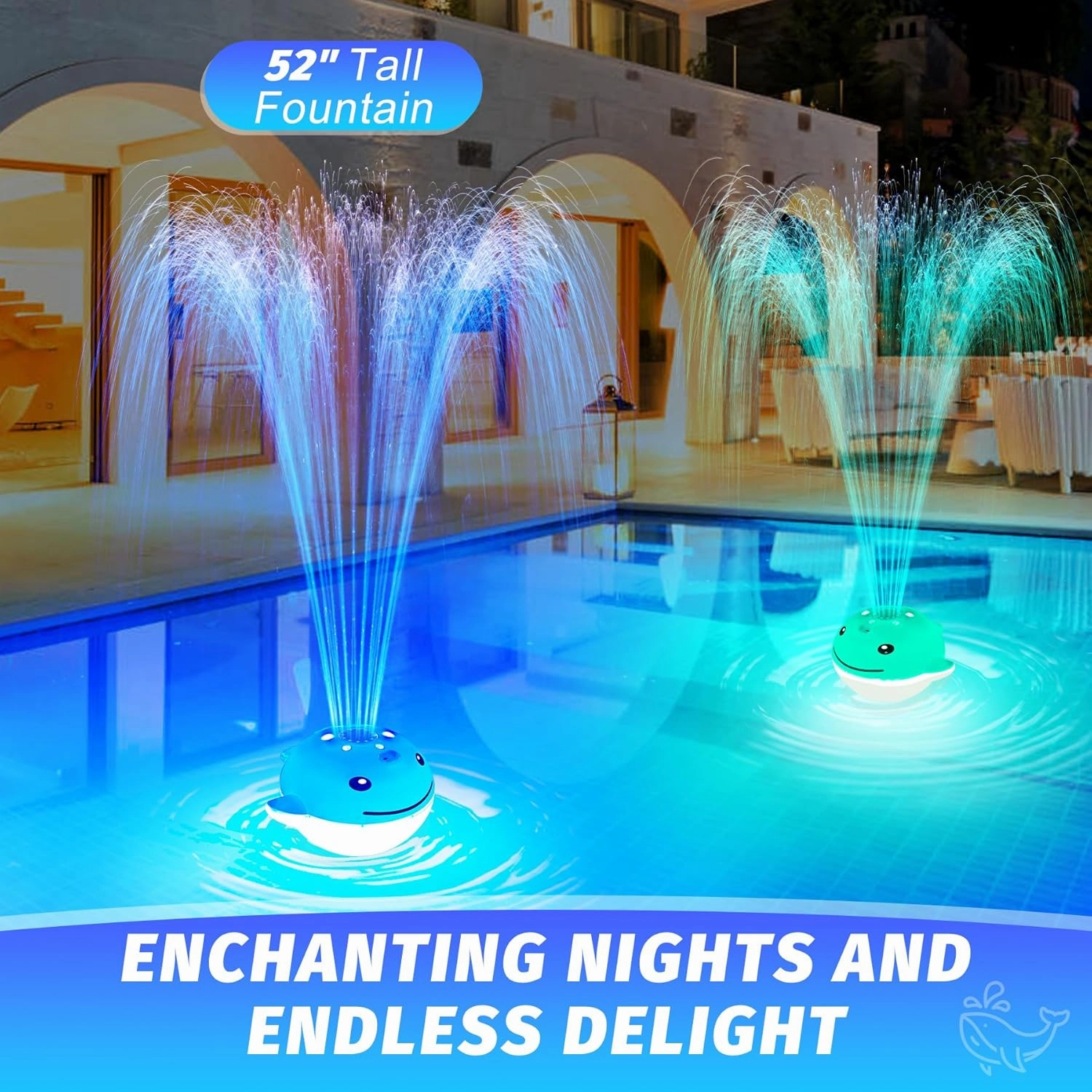 Floating Pool Fountain with Remote, Whale Pool Fountain with Lights, Rechargeable Above Ground Pool Water Fountains Waterfall, Swimming Floating Fountains for Inground Pool-1PC,White