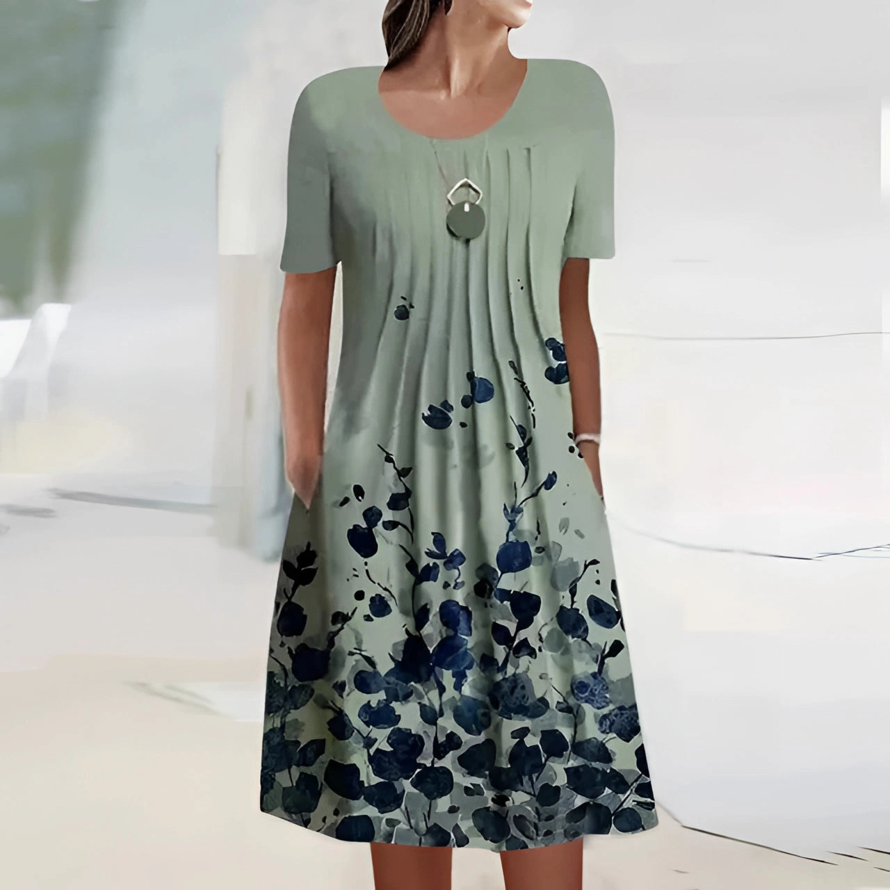 Floral Summer Dress - Lightweight Cotton, Knee-Length, Sleeveless