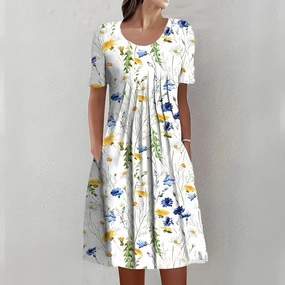 Floral Summer Dress - Lightweight Cotton, Knee-Length, Sleeveless