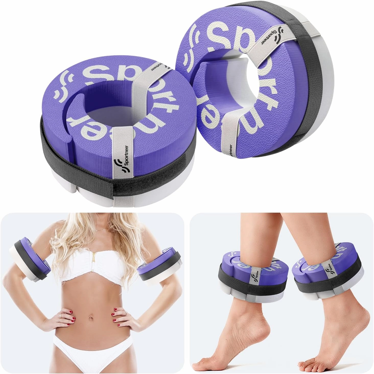 Foam Aquatic Cuffs Exercise Equipment: Sportneer Water Aerobics Float Ring with Adjustable Webbing Pool Exercise Workout Set Water Ankle Ring