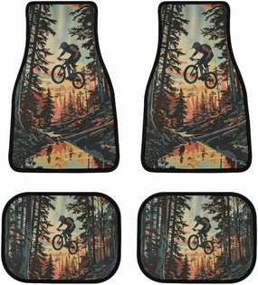Forest Off-Road Riding 4-Piece Car Floor Mats Front and Rear Rubber Backing Carpet Auto Foot Mats Universal Fit Car Decor Accessories Fit for SUV Vans Sedans Trucks