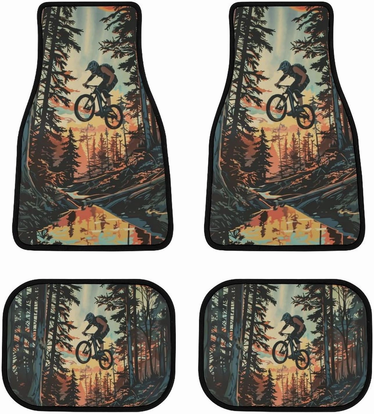 Forest Off-Road Riding 4-Piece Car Floor Mats Front and Rear Rubber Backing Carpet Auto Foot Mats Universal Fit Car Decor Accessories Fit for SUV Vans Sedans Trucks
