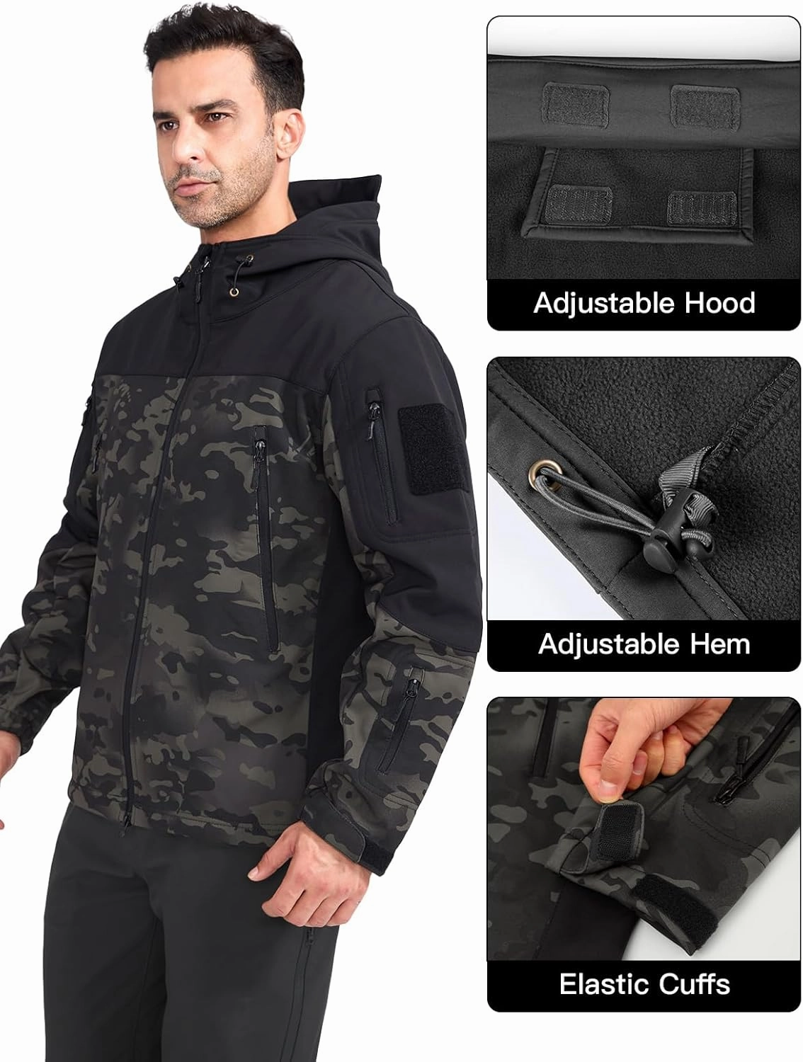 FREE SOLDIER Men's Outdoor Waterproof Soft Shell Hooded Military Tactical Jacket