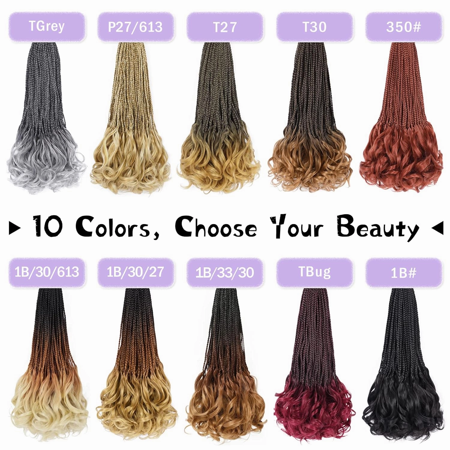 French Curl Goddess Box Braids 22 Inch 8 Packs Pre Looped Crochet Box Braids with Curly Ends Synthetic French Curly Braiding Hair Extensions (1B/30)