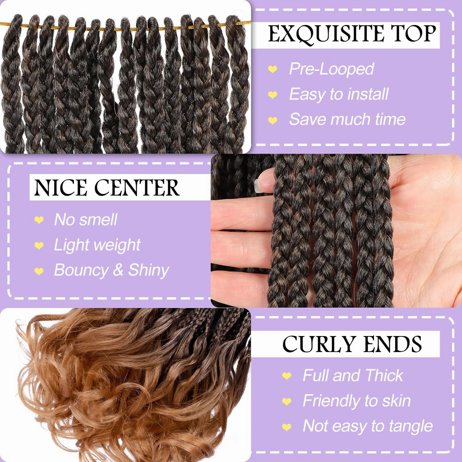 French Curl Goddess Box Braids 22 Inch 8 Packs Pre Looped Crochet Box Braids with Curly Ends Synthetic French Curly Braiding Hair Extensions (1B/30)