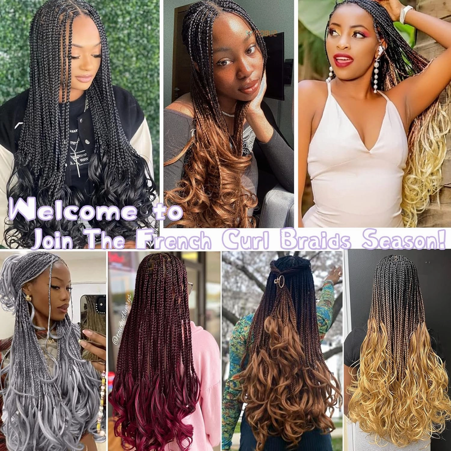 French Curl Goddess Box Braids 22 Inch 8 Packs Pre Looped Crochet Box Braids with Curly Ends Synthetic French Curly Braiding Hair Extensions (1B/30)