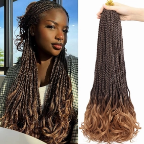 French Curl Goddess Box Braids 22 Inch 8 Packs Pre Looped Crochet Box Braids with Curly Ends Synthetic French Curly Braiding Hair Extensions (1B/30)