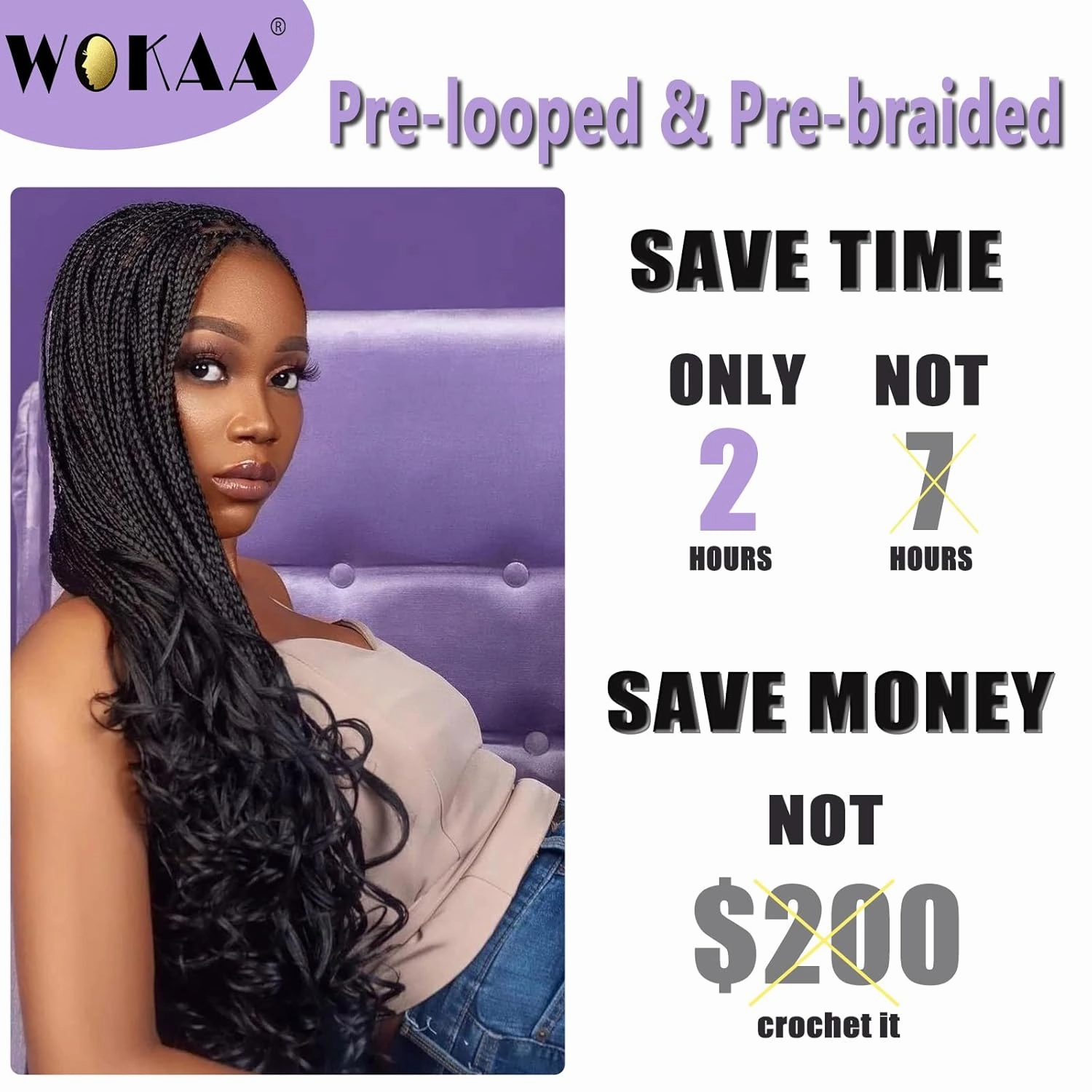 French Curl Goddess Box Braids 22 Inch 8 Packs Pre Looped Crochet Box Braids with Curly Ends Synthetic French Curly Braiding Hair Extensions (1B/30)