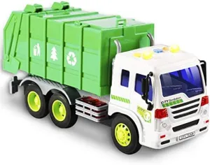 Friction Powered Garbage Truck Toys 1:16 Toy Vehicle with Lights and Sounds for Kids