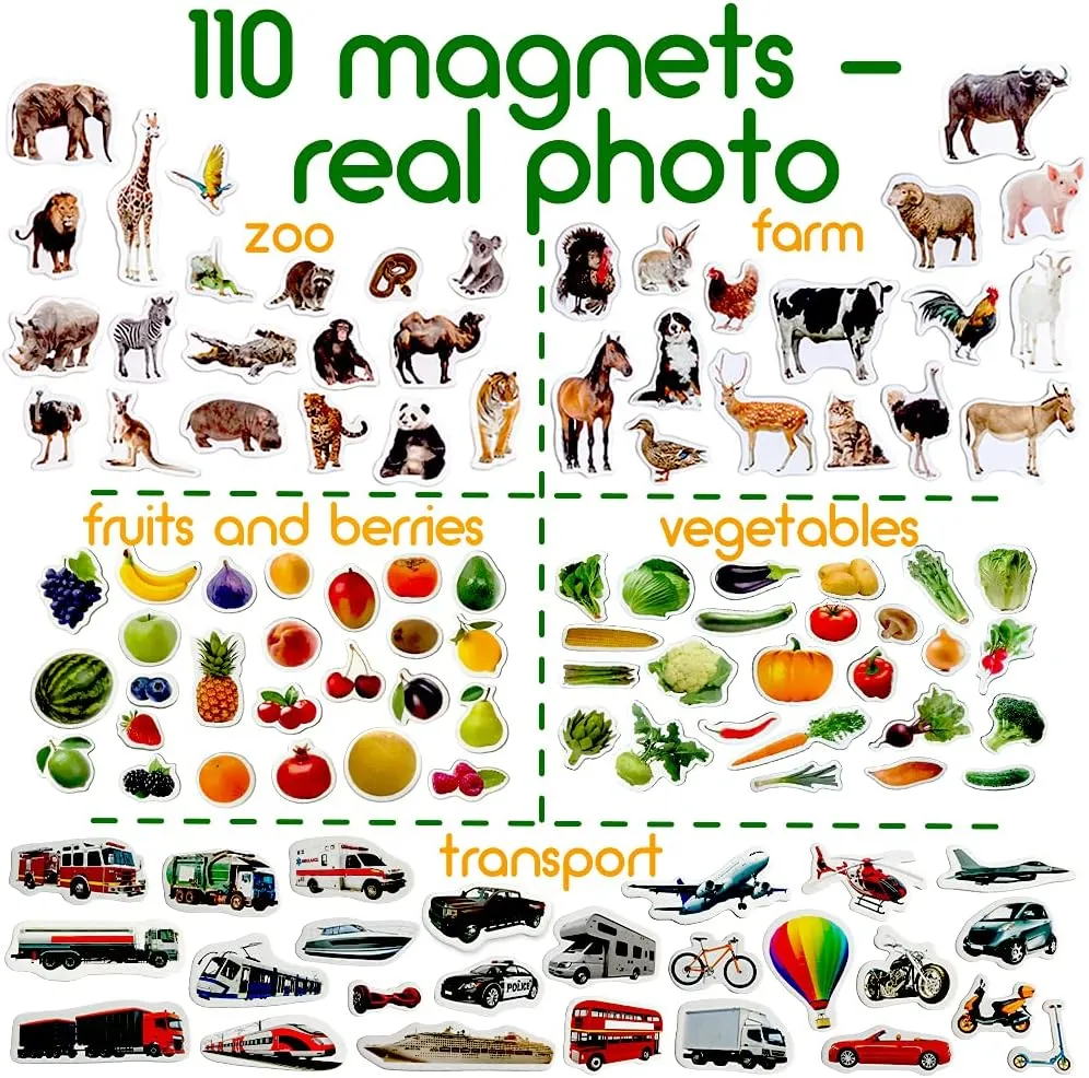 Fridge Magnets For Toddlers Magdum - 110 SET ZOO FARM FRUIT VEGETABLE TRANSPORT Fridge Magnets -Magnets For Toddlers - Fridge Magnets For Kids - Kids Magnets - Magnetic Shapes- Kids Magnets For Fridge
