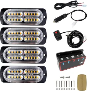 Front Bumper Grille Mesh Mount LED Lighting Kit, 24 LEDs Warning Lights Truck Surface Mount Emergency Hazard Warning Strobe light, 12V-24V Daytime Running Light - Yellow White