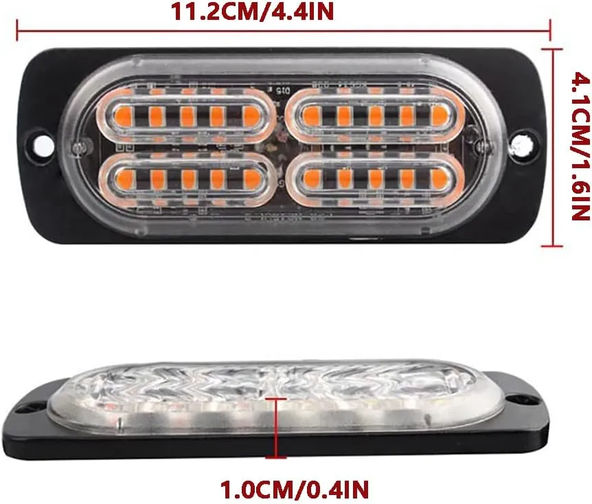 Front Bumper Grille Mesh Mount LED Lighting Kit, 24 LEDs Warning Lights Truck Surface Mount Emergency Hazard Warning Strobe light, 12V-24V Daytime Running Light - Yellow White