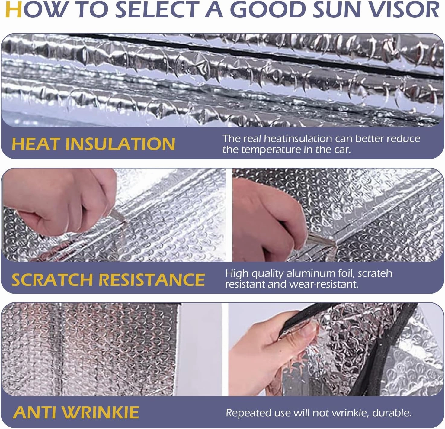 Front Windshield Sunshield, Hollow Bubble Reflective Cooling Heat Insulation Sunshield, Foldable and Easy to Store Summer Accessories, Suitable for Most Cars and SUVs (Black)
