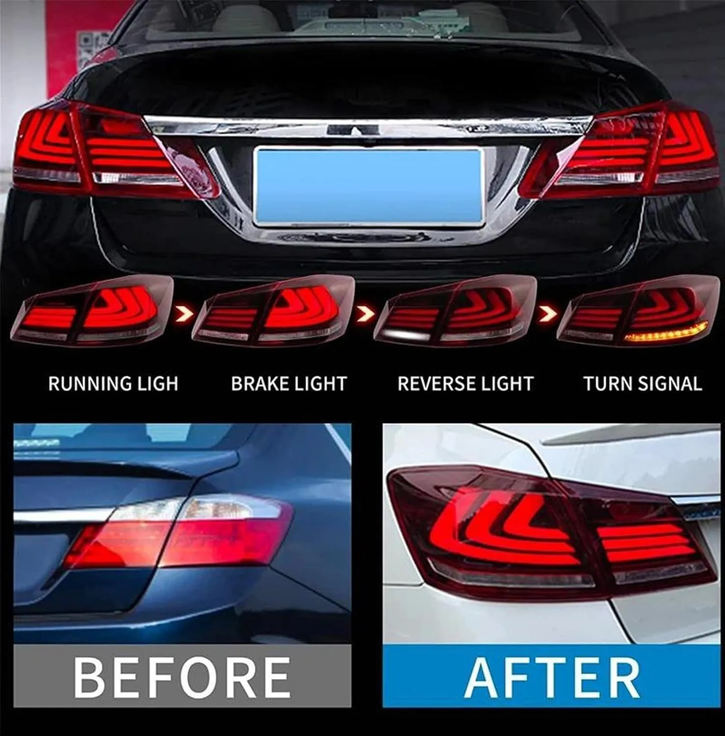 Full LED Tail Light Assembly For Accord 9 2013 2014 2015 Taillamp Modified Rear Lamps DRL Sequential Car Accessory(Red)