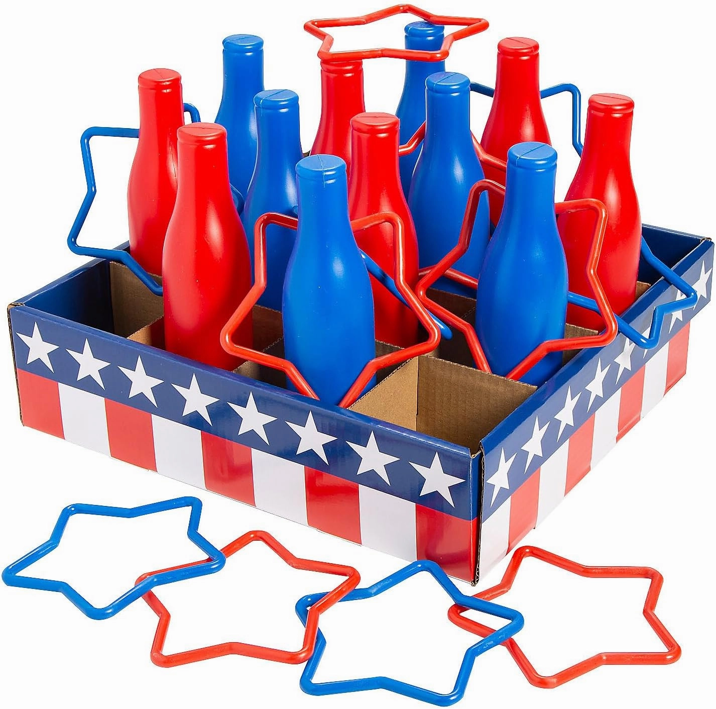 Fun Express 15 1/2" x 9 3/4" Patriotic Red, White & Blue Star Ring Toss Game - 25 Pieces