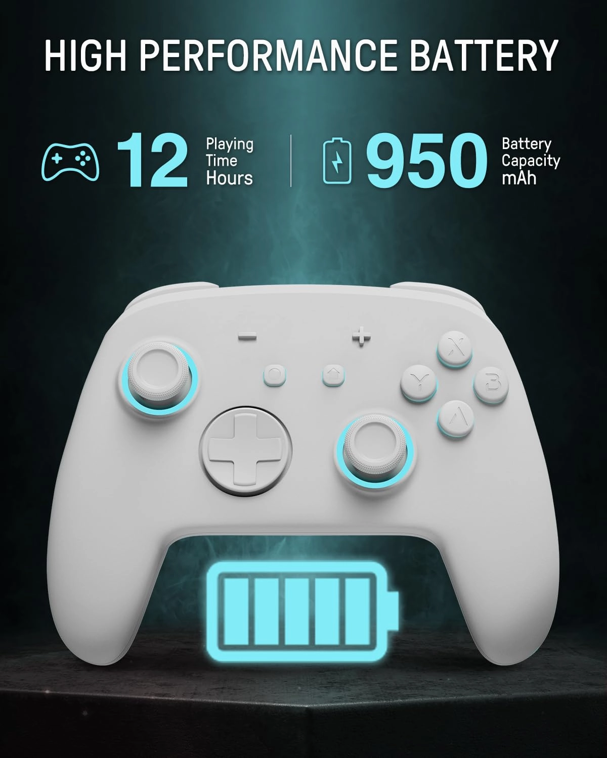 FUNLAB Switch Pro Controller Wireless White Compatible with Switch/OLED/Lite, Firefly Bluetooth Remote Gamepad with Hall Effect Joysticks/RGB 7 LED Colors/Paddle/Turbo/Motion Control