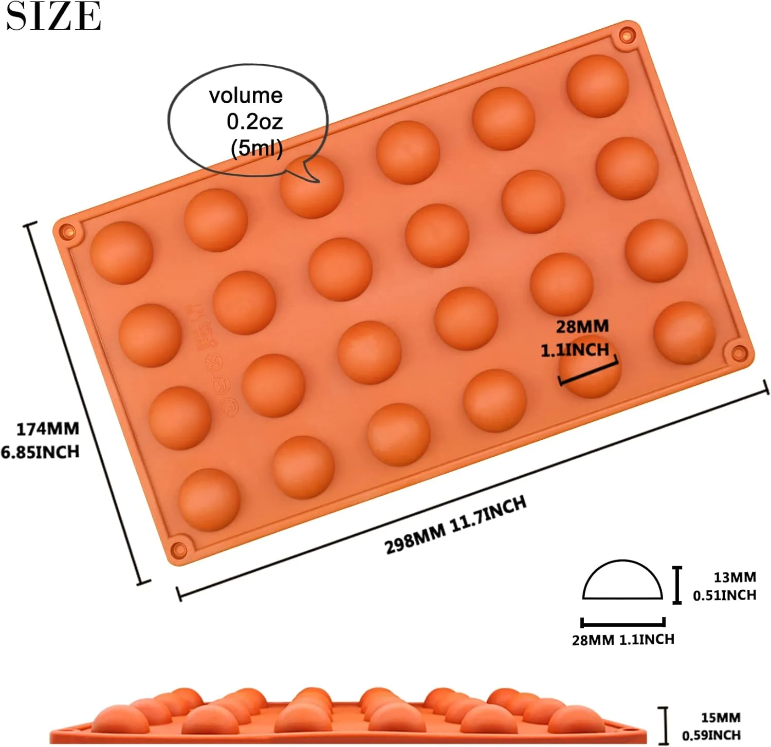 FUNSHOWCASE 24 Cavity Mini Semi Sphere Half Round Silicone Mold Chocolate Teacake Fondant Candy Tray 1inch Cavities