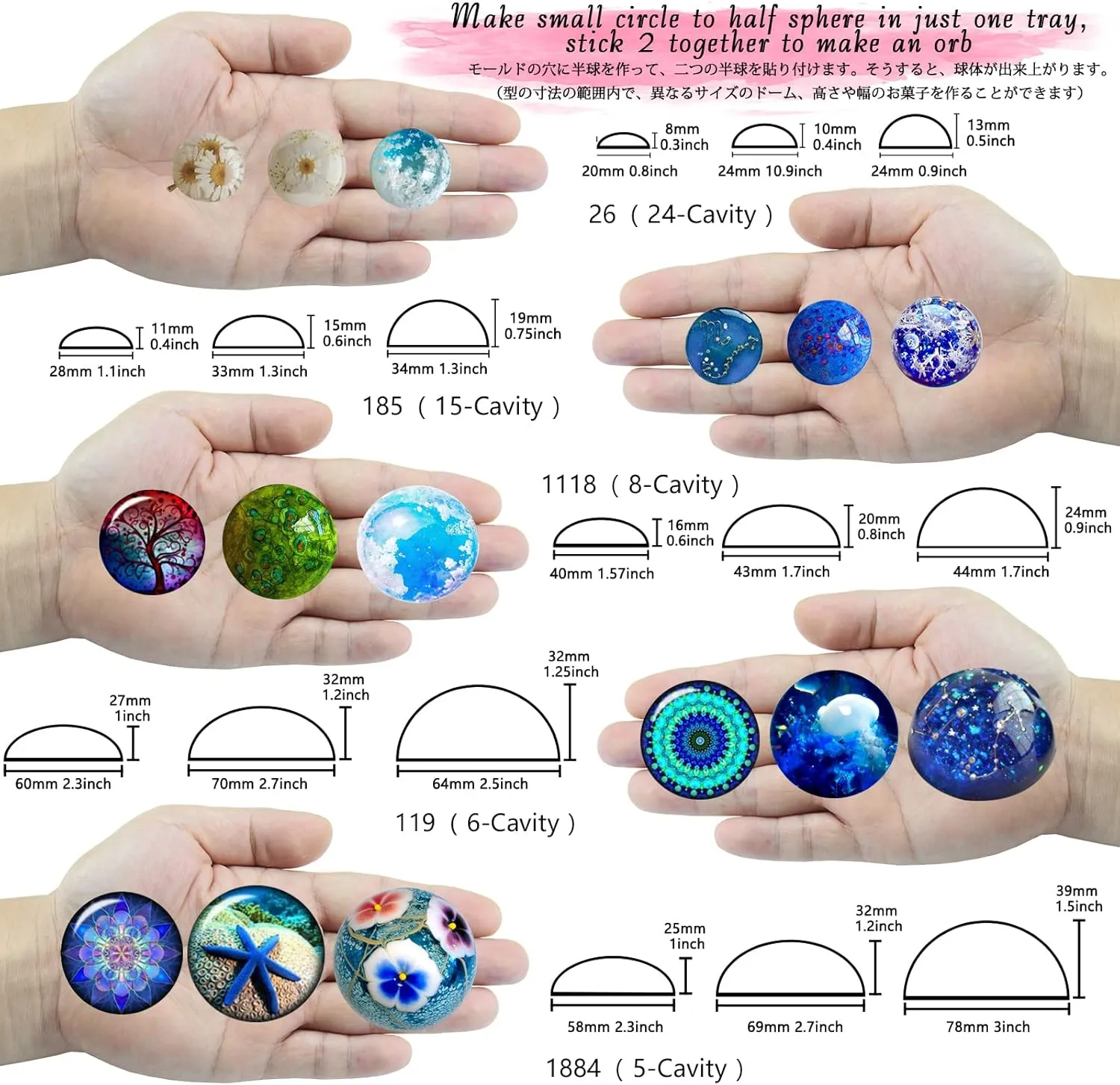 FUNSHOWCASE 24 Cavity Mini Semi Sphere Half Round Silicone Mold Chocolate Teacake Fondant Candy Tray 1inch Cavities