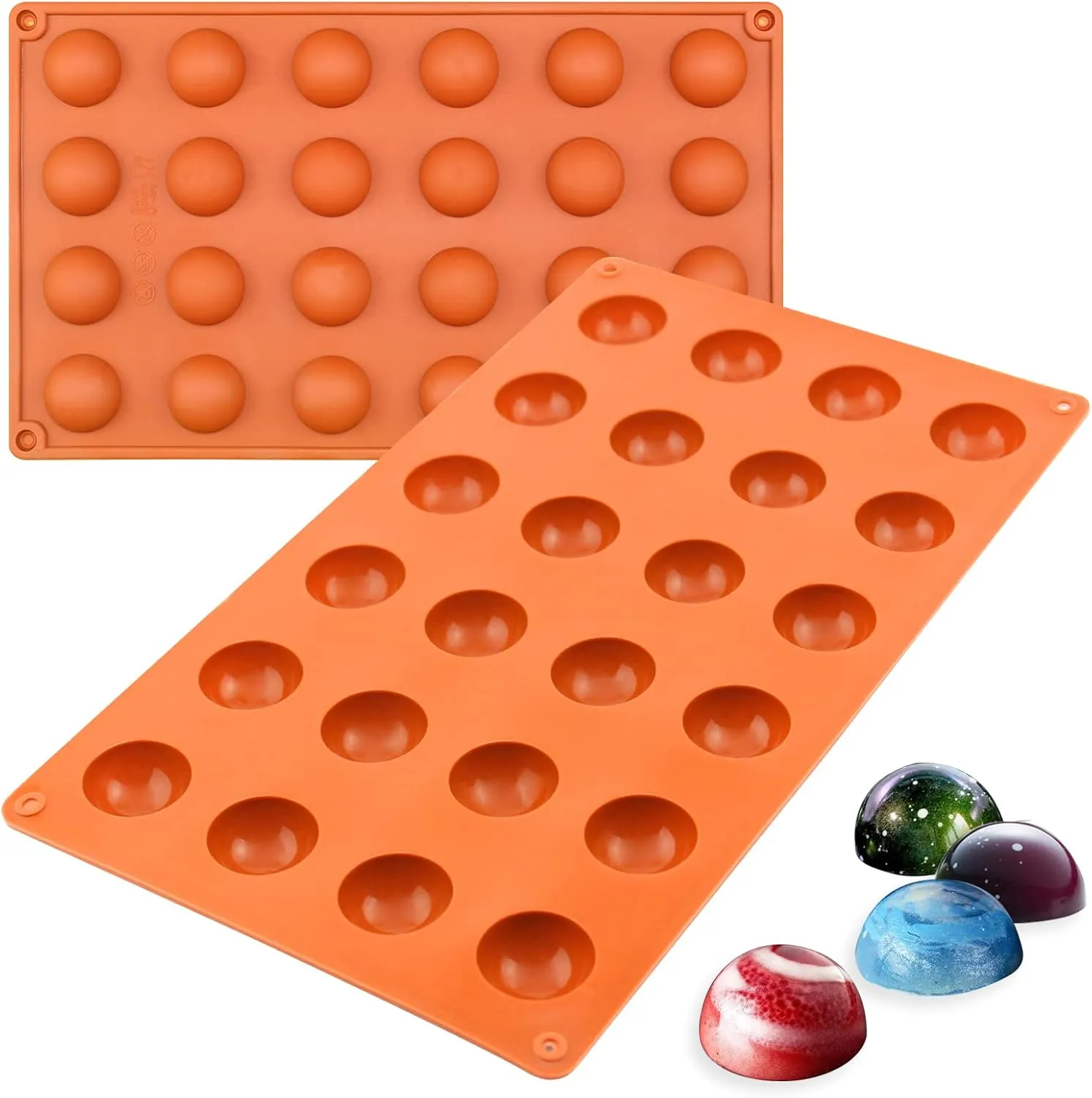 FUNSHOWCASE 24 Cavity Mini Semi Sphere Half Round Silicone Mold Chocolate Teacake Fondant Candy Tray 1inch Cavities