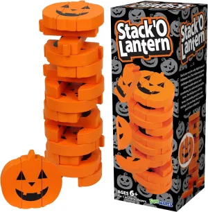 Funwares Wooden Blocks Stacking Game, Tumbling Tower and Balance Game, Family & Party Fun, Game for Kids and Adults, Ages 6 , Stack 'O Lantern, The Fall Pumpkin-Themed Wood Blocks Stacking Game