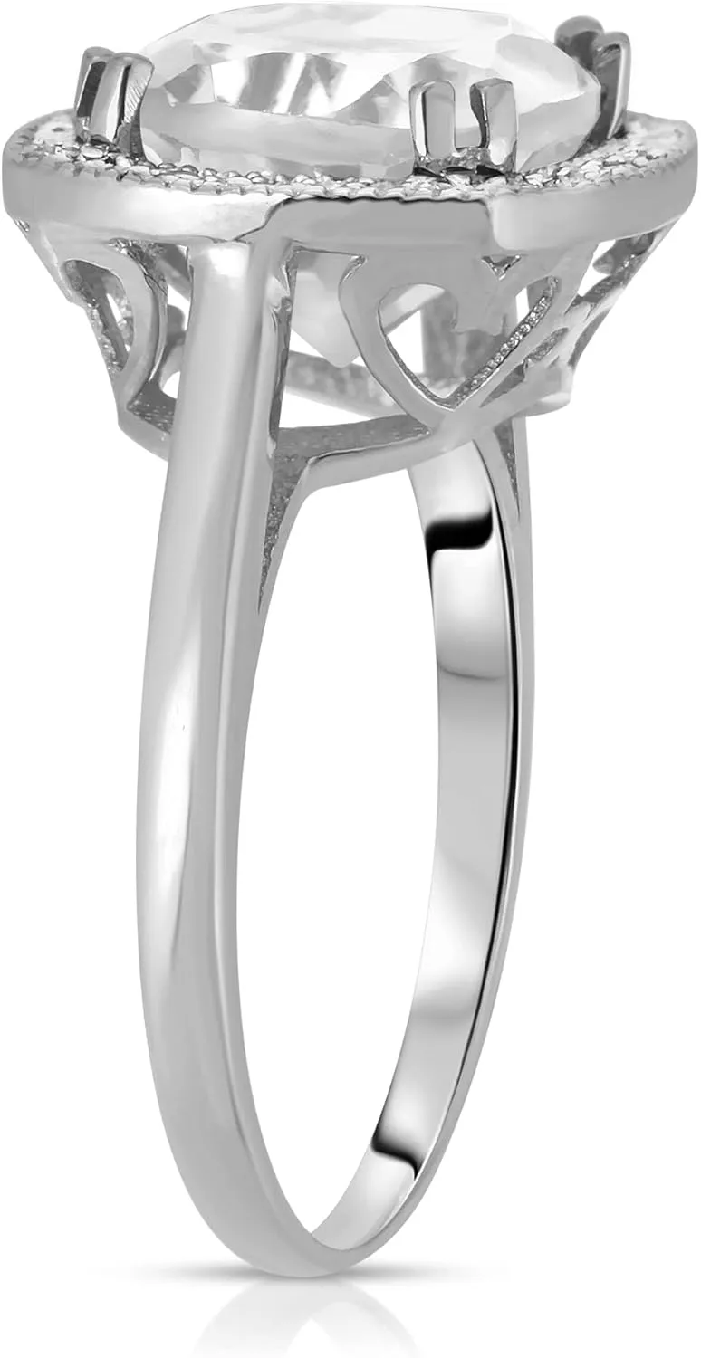 Galaxy Gold GG 14K Solid White Gold Cushion Cut 5.2 CTW Ring with Natural Diamonds and Natural White Topaz