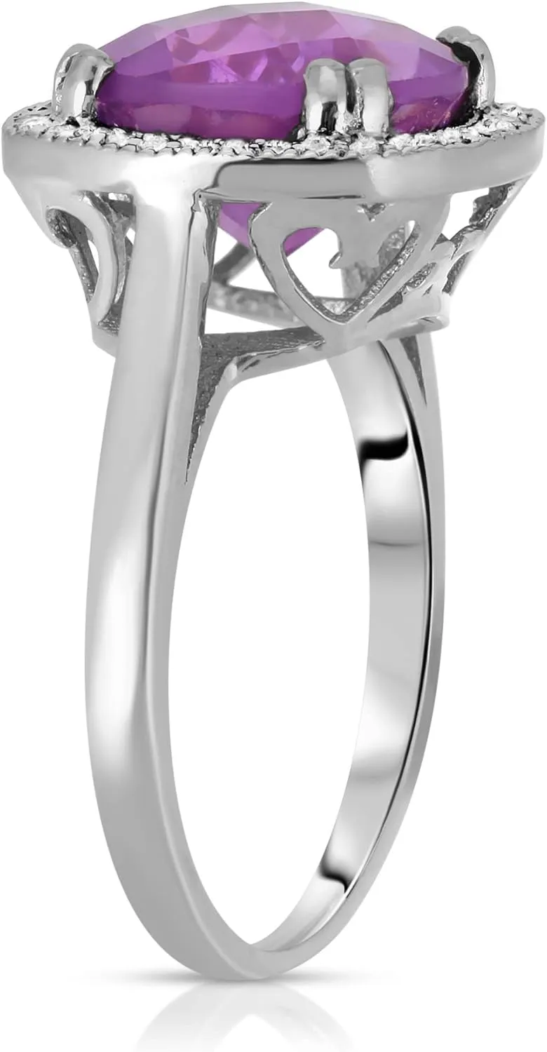 Galaxy Gold GG Sterling Silver 925 Cushion Cut 3.8 CTW Ring with Natural Diamonds and Natural Purple Amethyst (10.0) 0