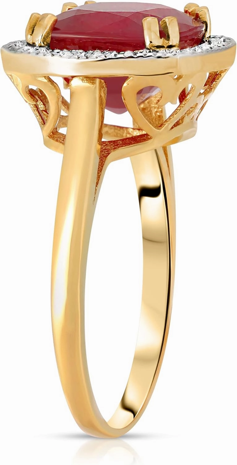 Galaxy Gold GG 14K Solid Yellow Gold Cushion Cut Genuine Brilliant Grade AAA Ruby Ring 6.9 CTW with Natural Diamonds