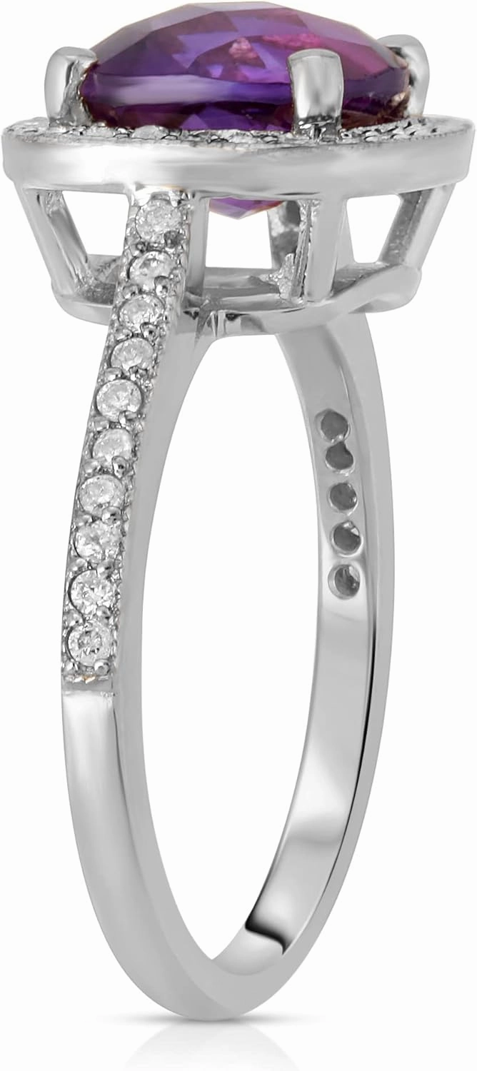 Galaxy Gold GG Sterling Silver 925 Cushion Cut 2.15 CTW Ring with Natural Diamonds and Natural Purple Amethyst (10.0) 0